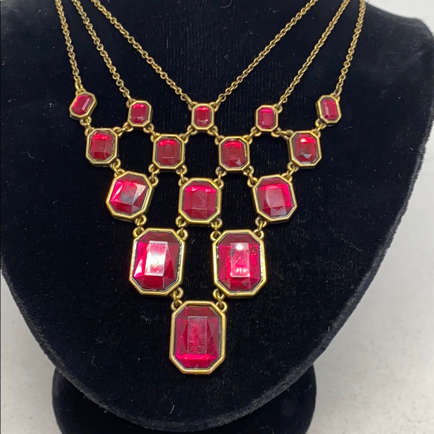 Vintage Multi-Chain Necklace With Simulated Rubies